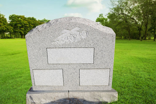 Granite Headstone with Cross, Rose Motif, and Triple Panel Design