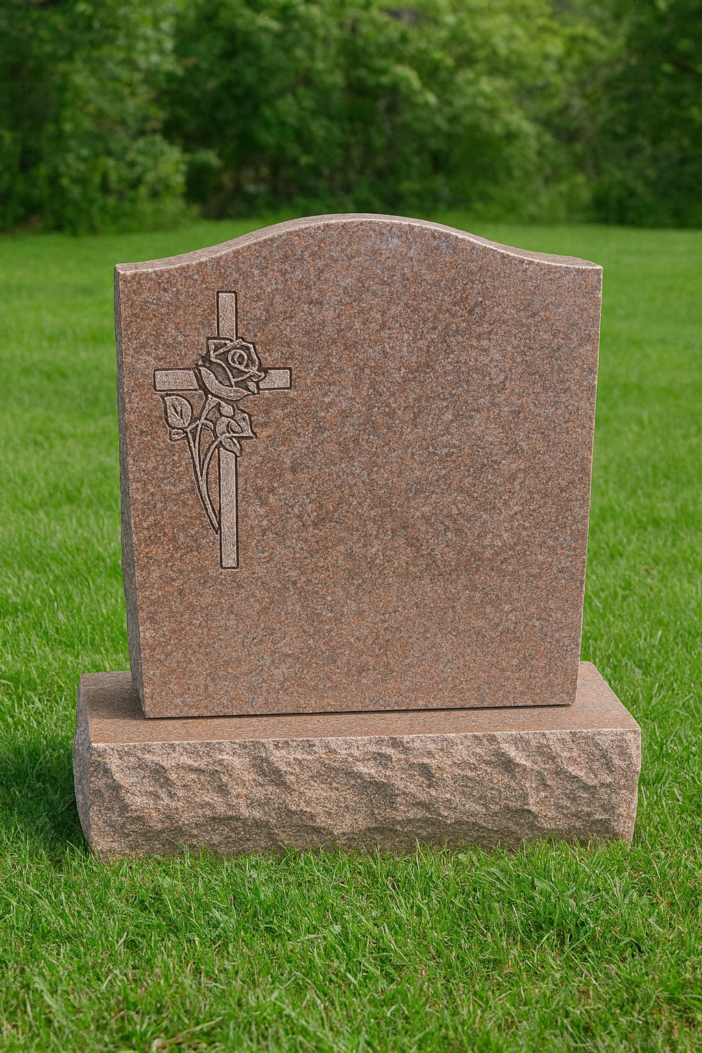 Headstone with Engraved Cross and Rose Design